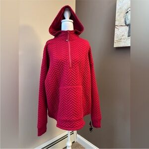 Ideology NWT Quilted Hooded Pullover Red 1X Half Zip Top